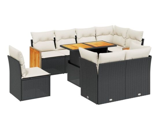 vidaXL 9-cz. zestaw wypoczynkowy do ogrodu, z poduszkami, czarny Dārza mēbeļu komplekti