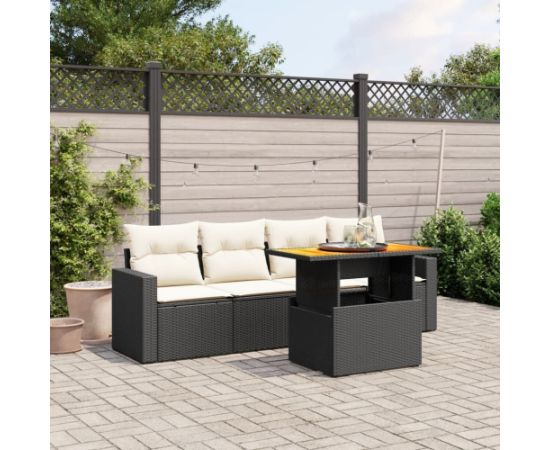 vidaXL 5-cz. zestaw wypoczynkowy do ogrodu, poduszki, czarny rattan PE Dārza mēbeļu komplekti