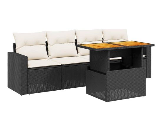 vidaXL 5-cz. zestaw wypoczynkowy do ogrodu, poduszki, czarny rattan PE Dārza mēbeļu komplekti