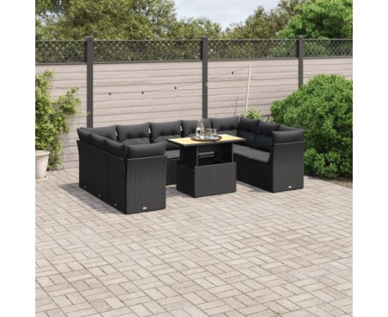 vidaXL 10-cz. zestaw wypoczynkowy do ogrodu, poduszki czarny rattan PE Dārza mēbeļu komplekti