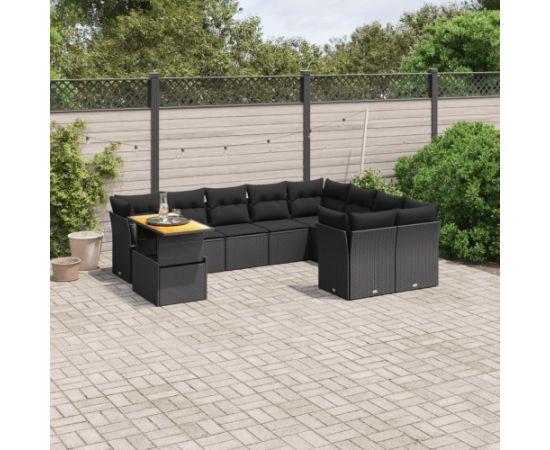 vidaXL 10-cz. zestaw wypoczynkowy do ogrodu, poduszki czarny rattan PE Dārza mēbeļu komplekti