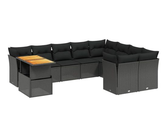 vidaXL 10-cz. zestaw wypoczynkowy do ogrodu, poduszki czarny rattan PE Dārza mēbeļu komplekti