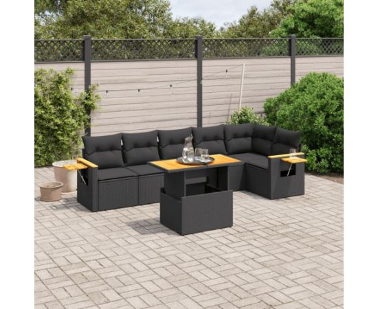 vidaXL 7-cz. zestaw wypoczynkowy do ogrodu, z poduszkami, czarny Dārza mēbeļu komplekti