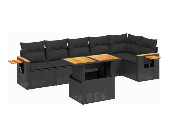 vidaXL 7-cz. zestaw wypoczynkowy do ogrodu, z poduszkami, czarny Dārza mēbeļu komplekti