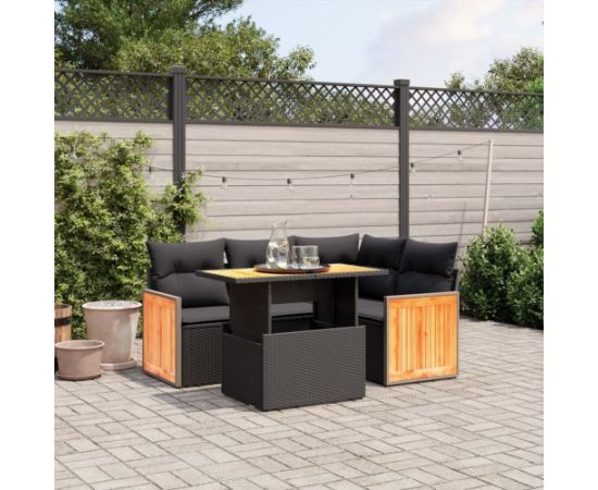 vidaXL 5-cz. zestaw wypoczynkowy do ogrodu, poduszki, czarny rattan PE Dārza mēbeļu komplekti