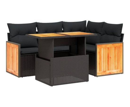 vidaXL 5-cz. zestaw wypoczynkowy do ogrodu, poduszki, czarny rattan PE Dārza mēbeļu komplekti