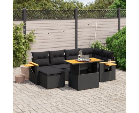 vidaXL 7-cz. zestaw wypoczynkowy do ogrodu, z poduszkami, czarny Dārza mēbeļu komplekti