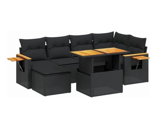 vidaXL 7-cz. zestaw wypoczynkowy do ogrodu, z poduszkami, czarny Dārza mēbeļu komplekti