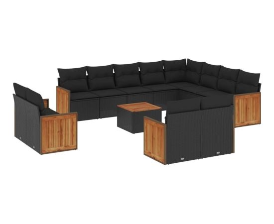 vidaXL 13-cz. zestaw mebli do ogrodu, poduszki, czarny, rattan PE Dārza mēbeļu komplekti