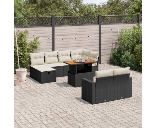 vidaXL 11-cz. zestaw wypoczynkowy do ogrodu, poduszki czarny rattan PE Dārza mēbeļu komplekti
