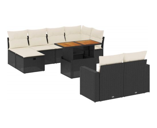 vidaXL 11-cz. zestaw wypoczynkowy do ogrodu, poduszki czarny rattan PE Dārza mēbeļu komplekti