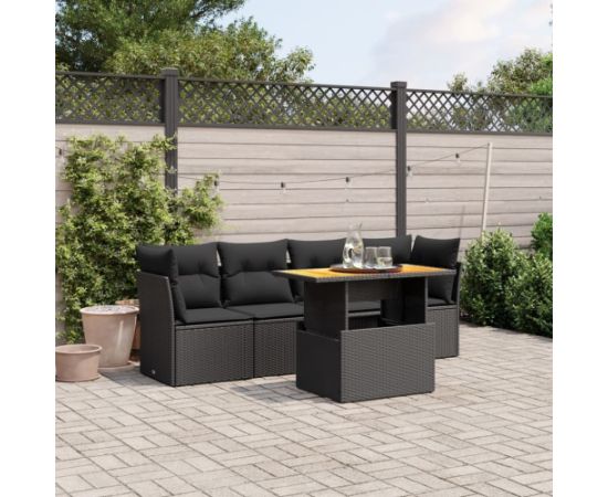 vidaXL 5-cz. zestaw wypoczynkowy do ogrodu, poduszki, czarny rattan PE Dārza mēbeļu komplekti