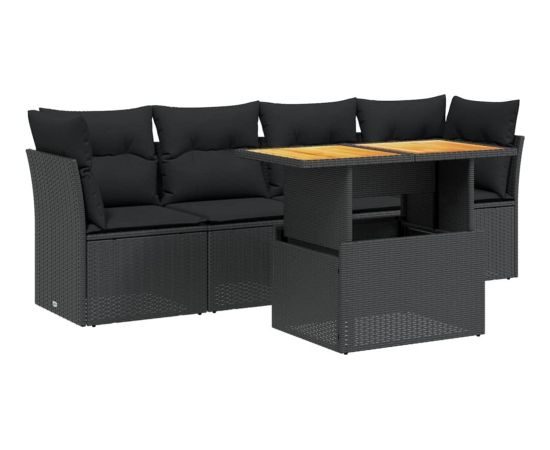 vidaXL 5-cz. zestaw wypoczynkowy do ogrodu, poduszki, czarny rattan PE Dārza mēbeļu komplekti