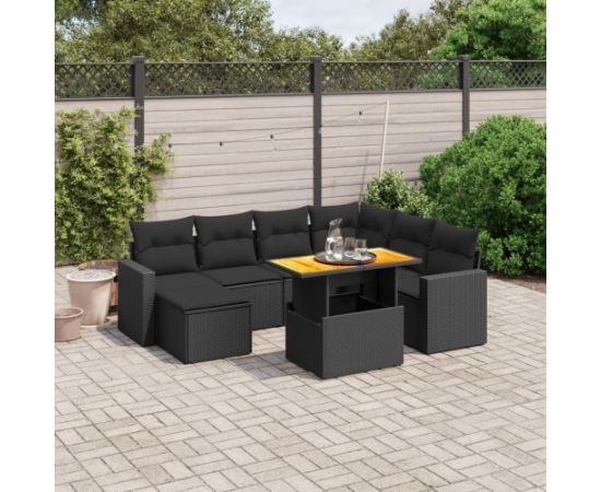 vidaXL 8-cz. zestaw wypoczynkowy do ogrodu, z poduszkami, czarny Dārza mēbeļu komplekti