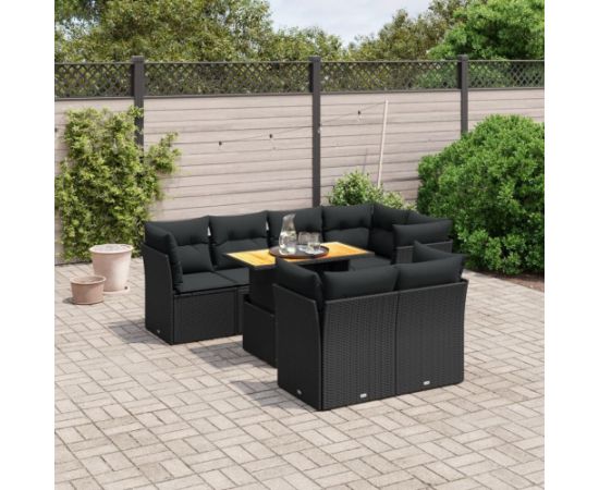 vidaXL 8-cz. zestaw wypoczynkowy do ogrodu, z poduszkami, czarny Dārza mēbeļu komplekti