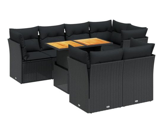 vidaXL 8-cz. zestaw wypoczynkowy do ogrodu, z poduszkami, czarny Dārza mēbeļu komplekti