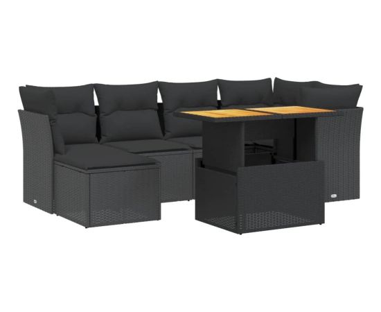 vidaXL 7-cz. zestaw wypoczynkowy do ogrodu, z poduszkami, czarny Dārza mēbeļu komplekti