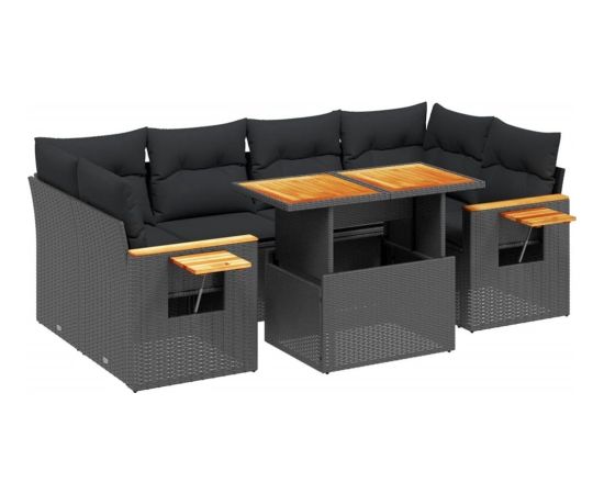 vidaXL 7-cz. zestaw wypoczynkowy do ogrodu, z poduszkami, czarny Dārza mēbeļu komplekti