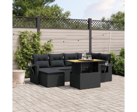 vidaXL 7-cz. zestaw wypoczynkowy do ogrodu, z poduszkami, czarny Dārza mēbeļu komplekti