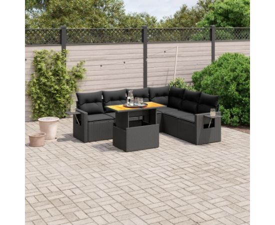 vidaXL 7-cz. zestaw wypoczynkowy do ogrodu, z poduszkami, czarny Dārza mēbeļu komplekti