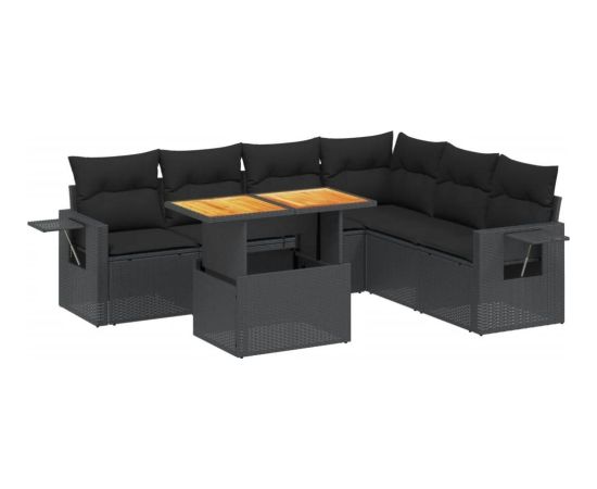 vidaXL 7-cz. zestaw wypoczynkowy do ogrodu, z poduszkami, czarny Dārza mēbeļu komplekti