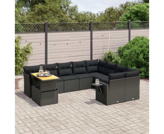 vidaXL 10-cz. zestaw wypoczynkowy do ogrodu, poduszki czarny rattan PE Dārza mēbeļu komplekti