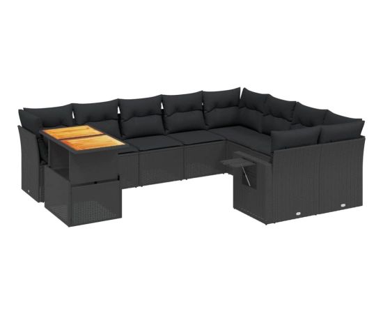 vidaXL 10-cz. zestaw wypoczynkowy do ogrodu, poduszki czarny rattan PE Dārza mēbeļu komplekti