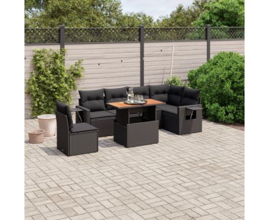 vidaXL 7-cz. zestaw wypoczynkowy do ogrodu, z poduszkami, czarny Dārza mēbeļu komplekti