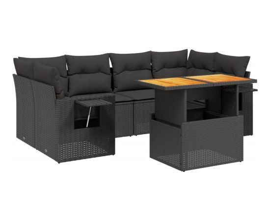 vidaXL 7-cz. zestaw wypoczynkowy do ogrodu, z poduszkami, czarny Dārza mēbeļu komplekti