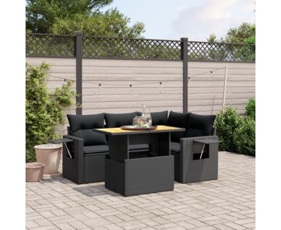 vidaXL 5-cz. zestaw wypoczynkowy do ogrodu, poduszki, czarny rattan PE Dārza mēbeļu komplekti