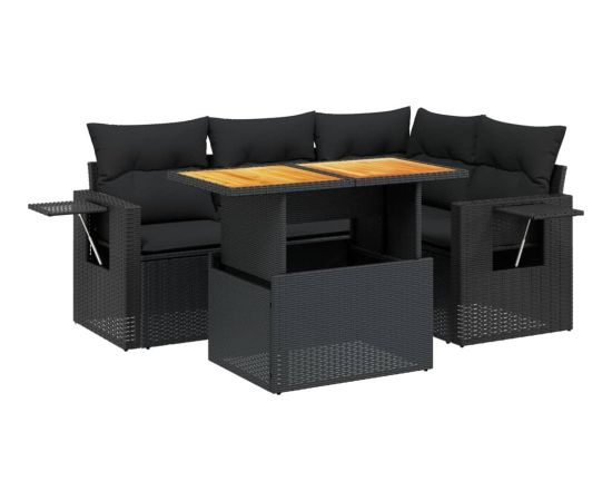 vidaXL 5-cz. zestaw wypoczynkowy do ogrodu, poduszki, czarny rattan PE Dārza mēbeļu komplekti