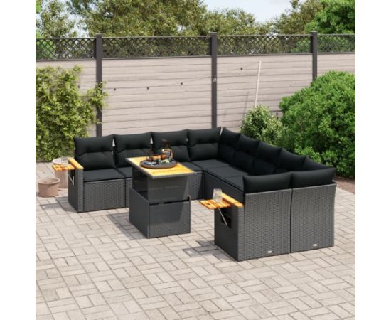 vidaXL 9-cz. zestaw wypoczynkowy do ogrodu, z poduszkami, czarny Dārza mēbeļu komplekti