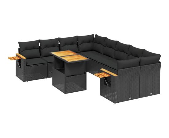 vidaXL 9-cz. zestaw wypoczynkowy do ogrodu, z poduszkami, czarny Dārza mēbeļu komplekti