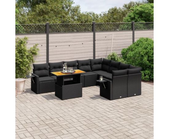 vidaXL 10-cz. zestaw wypoczynkowy do ogrodu, poduszki czarny rattan PE Dārza mēbeļu komplekti