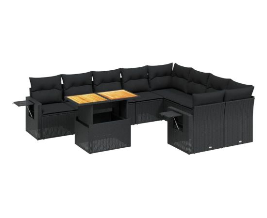 vidaXL 10-cz. zestaw wypoczynkowy do ogrodu, poduszki czarny rattan PE Dārza mēbeļu komplekti