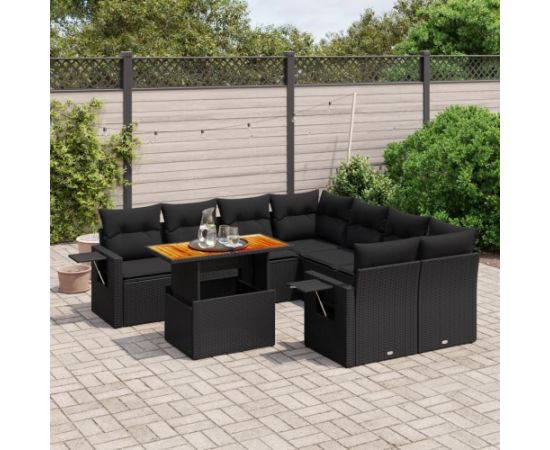 vidaXL 9-cz. zestaw wypoczynkowy do ogrodu, z poduszkami, czarny Dārza mēbeļu komplekti