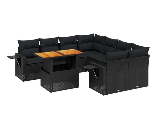 vidaXL 9-cz. zestaw wypoczynkowy do ogrodu, z poduszkami, czarny Dārza mēbeļu komplekti