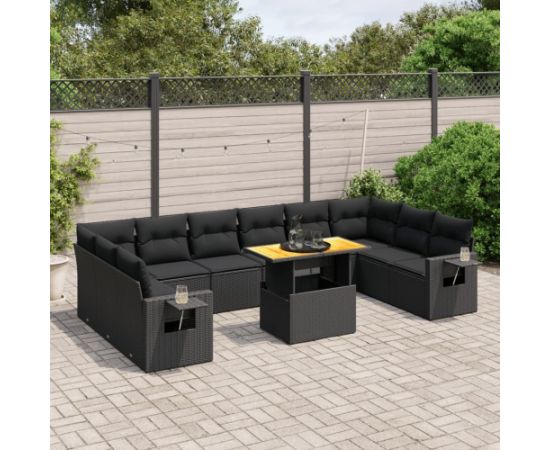 vidaXL 11-cz. zestaw wypoczynkowy do ogrodu, poduszki czarny rattan PE Dārza mēbeļu komplekti