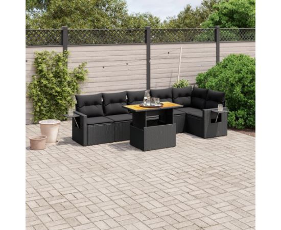 vidaXL 7-cz. zestaw wypoczynkowy do ogrodu, z poduszkami, czarny Dārza mēbeļu komplekti