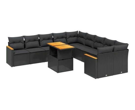 vidaXL 11-cz. zestaw wypoczynkowy do ogrodu, poduszki czarny rattan PE Dārza mēbeļu komplekti