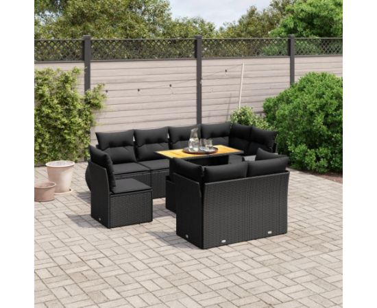vidaXL 9-cz. zestaw wypoczynkowy do ogrodu, z poduszkami, czarny Dārza mēbeļu komplekti
