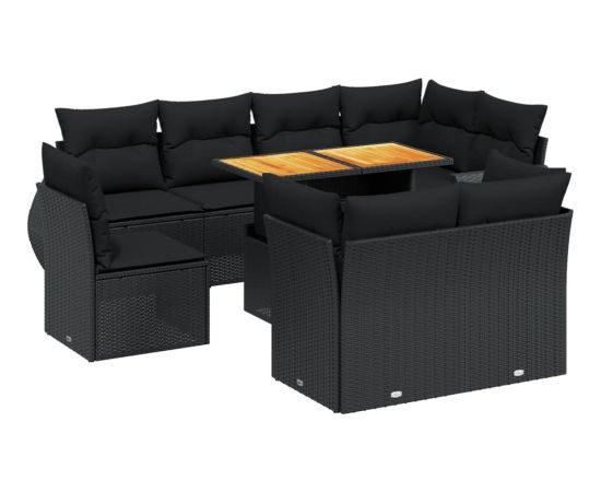 vidaXL 9-cz. zestaw wypoczynkowy do ogrodu, z poduszkami, czarny Dārza mēbeļu komplekti