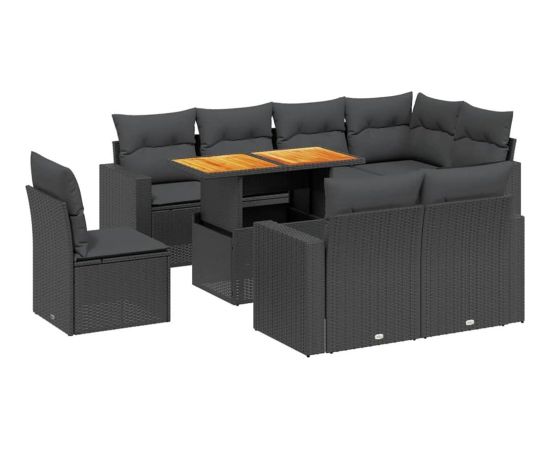 vidaXL 9-cz. zestaw wypoczynkowy do ogrodu, z poduszkami, czarny Dārza mēbeļu komplekti