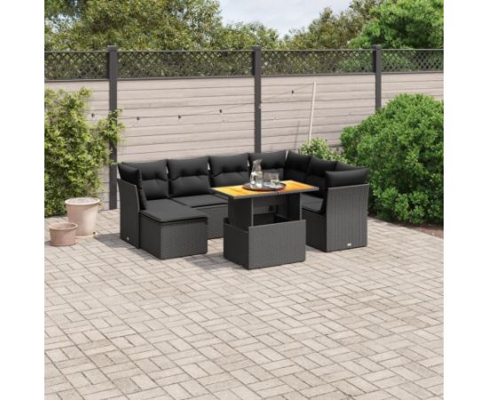 vidaXL 8-cz. zestaw wypoczynkowy do ogrodu, z poduszkami, czarny Dārza mēbeļu komplekti