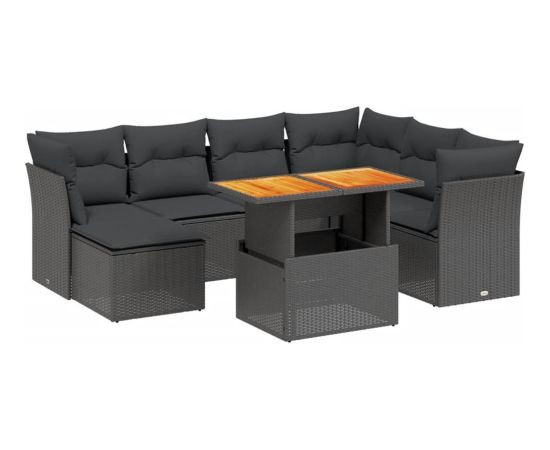 vidaXL 8-cz. zestaw wypoczynkowy do ogrodu, z poduszkami, czarny Dārza mēbeļu komplekti