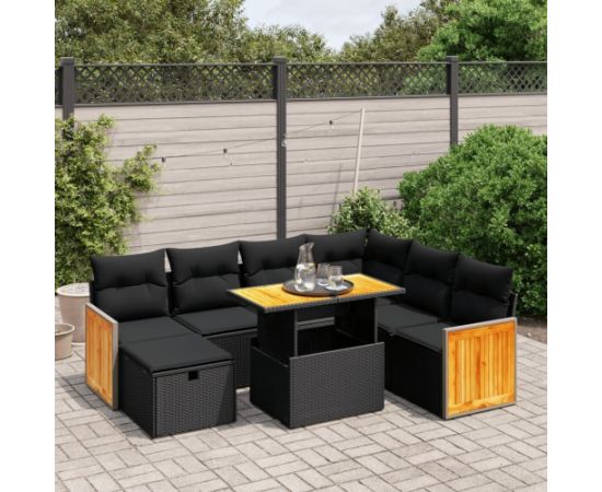 vidaXL 8-cz. zestaw wypoczynkowy do ogrodu, z poduszkami, czarny Dārza mēbeļu komplekti