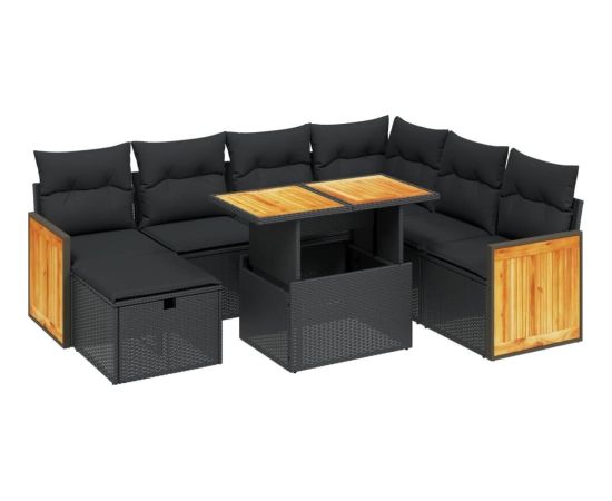 vidaXL 8-cz. zestaw wypoczynkowy do ogrodu, z poduszkami, czarny Dārza mēbeļu komplekti