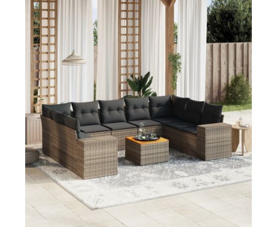 vidaXL 10-cz. zestaw wypoczynkowy do ogrodu, z poduszkami, szary Dārza mēbeļu komplekti