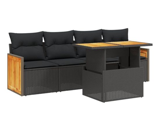 vidaXL 5-cz. zestaw wypoczynkowy do ogrodu, poduszki, czarny rattan PE Dārza mēbeļu komplekti