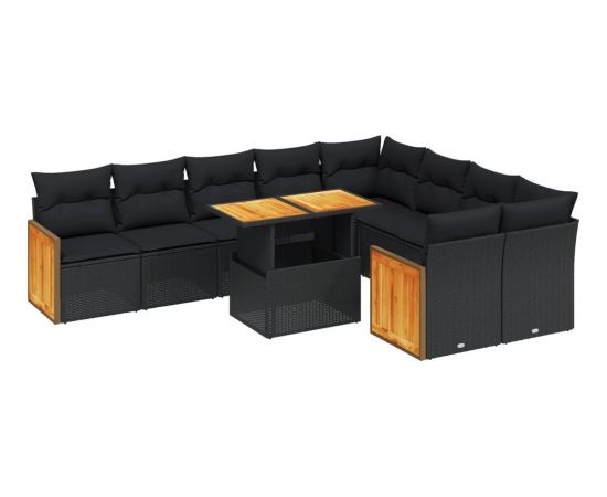 vidaXL 10-cz. zestaw wypoczynkowy do ogrodu, poduszki czarny rattan PE Dārza mēbeļu komplekti